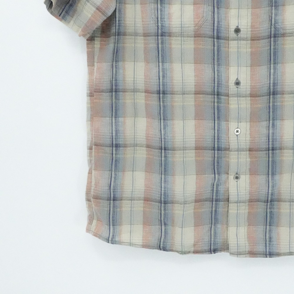 Kuhl Shirt Mens Large Beige Blue Plaid Short Sleeve‎ Linen Blend Outdoors Gorp - Picture 7 of 15